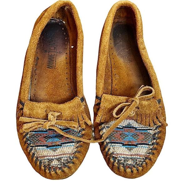 Minnetonka El Paso Moc Brown Suede size 6 Women's aztec southwest - Picture 1 of 8